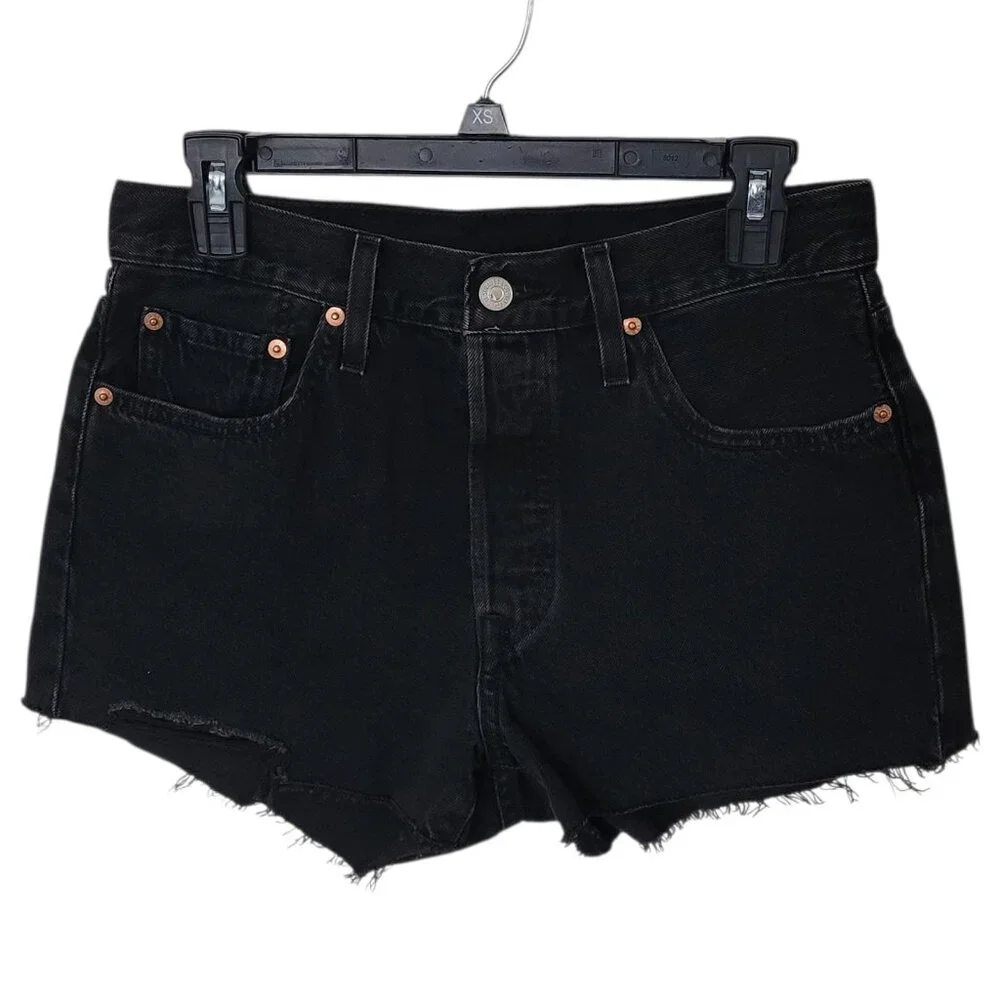 Levi's 501 Original Cutoff Shorts Black High Rise Size 28 Button Fly Festival - Picture 3 of 12